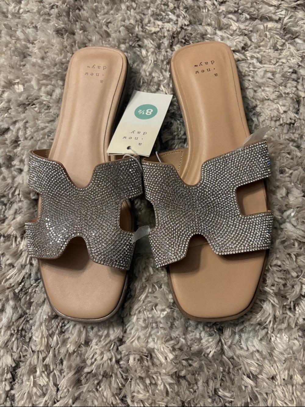 New Day Women's Nina Rhinestone Flat Slide Sandals